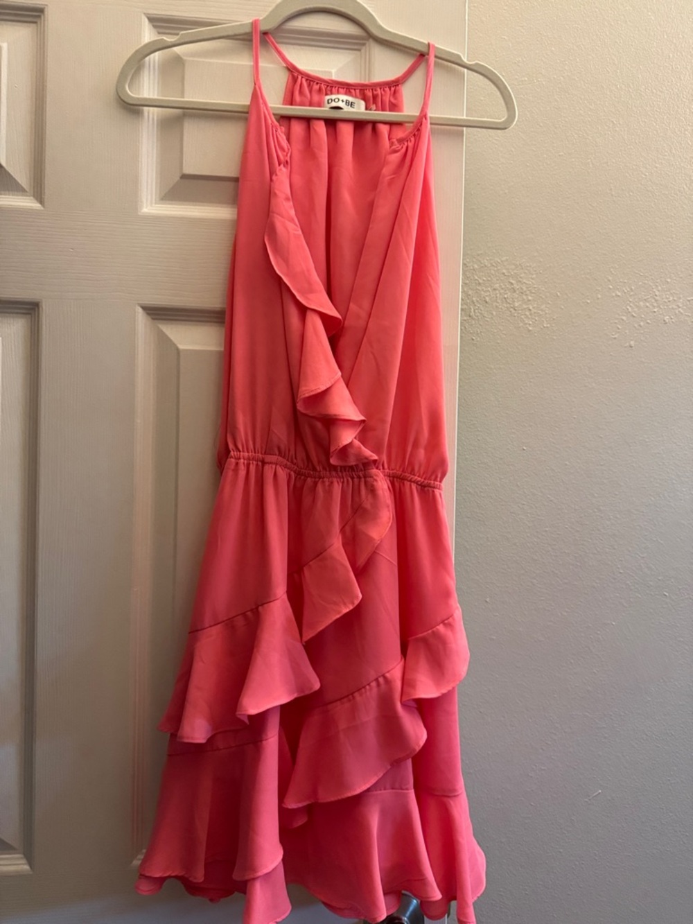 DO+BE Coral Pink Ruffle Halter Dress